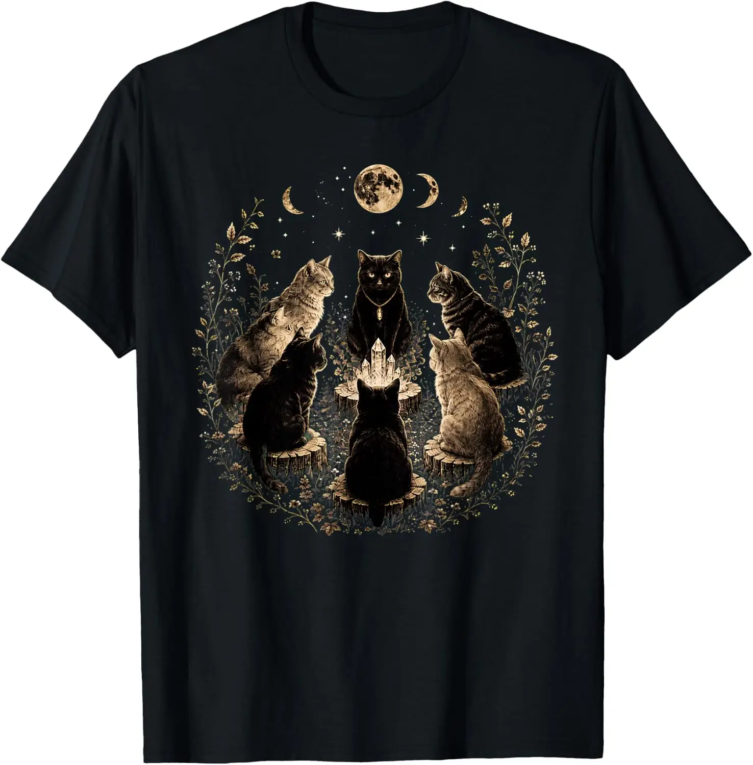 Vintage Retro Funny Cat Ritual Support Your Local Coven T-Shirt Vintage Style Graphic T‑Shirt, Retro Tee, 100% Cotton Soft Lightweight Crew Neck Unisex Casual Short Sleeve Tops For Men Women Daily Wear