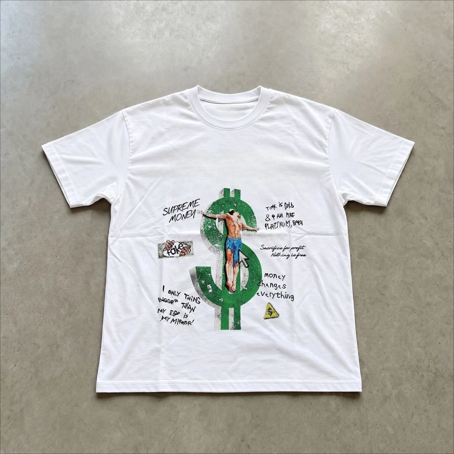 Unisex T‑Shirt Retro Dollar Symbol Collage Slogan Graphic Print Crew Neck Short Sleeve Street Casual Summer Daily Top