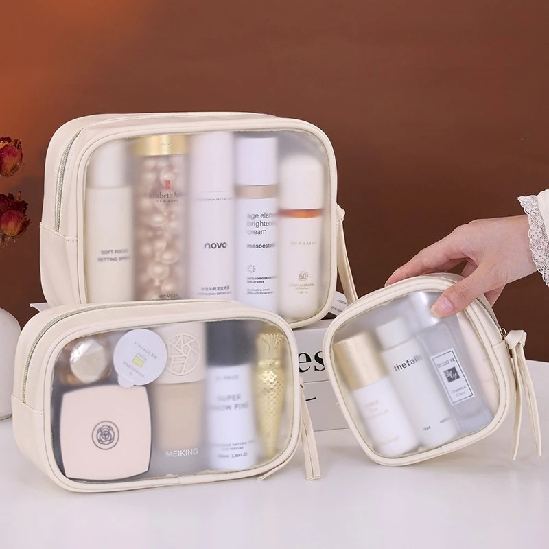 

Matte Translucent Makeup Bag- PU & PVC Waterproof Cosmetic Case with Chic Zipper (Large Capacity& Easy Clean Toiletry Organizer)