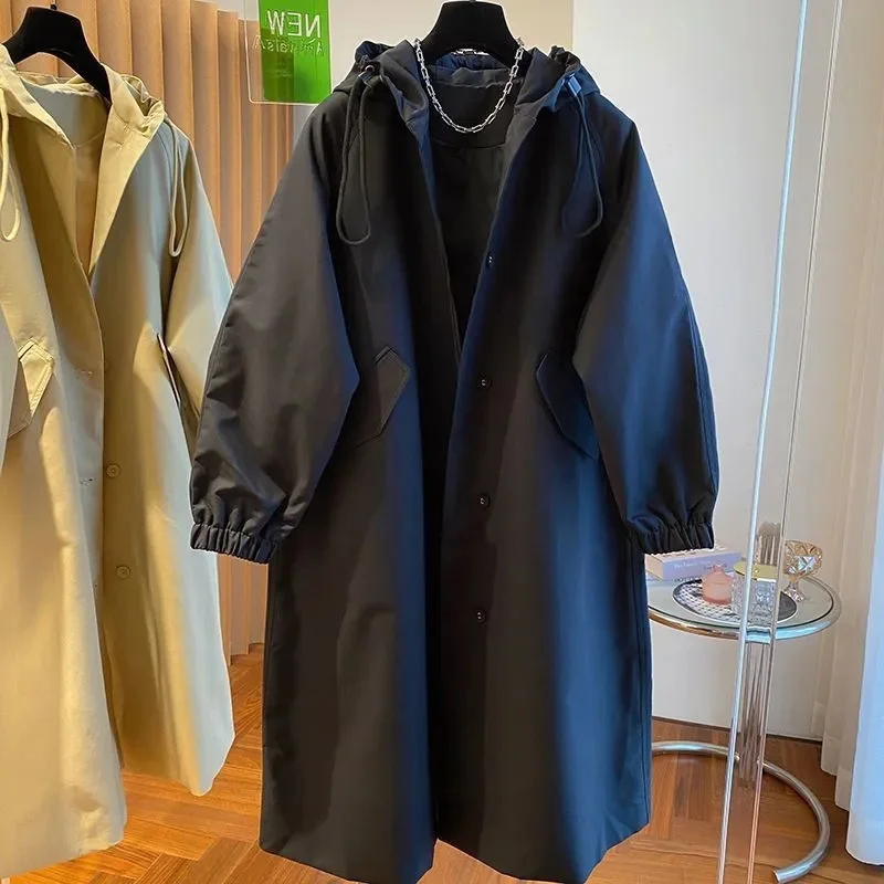 

Plus Size Windbreaker Coat Female2025Spring Autumn New High-Quality Jacket Women Long Korean Outwear Temperament Hooded Overwear