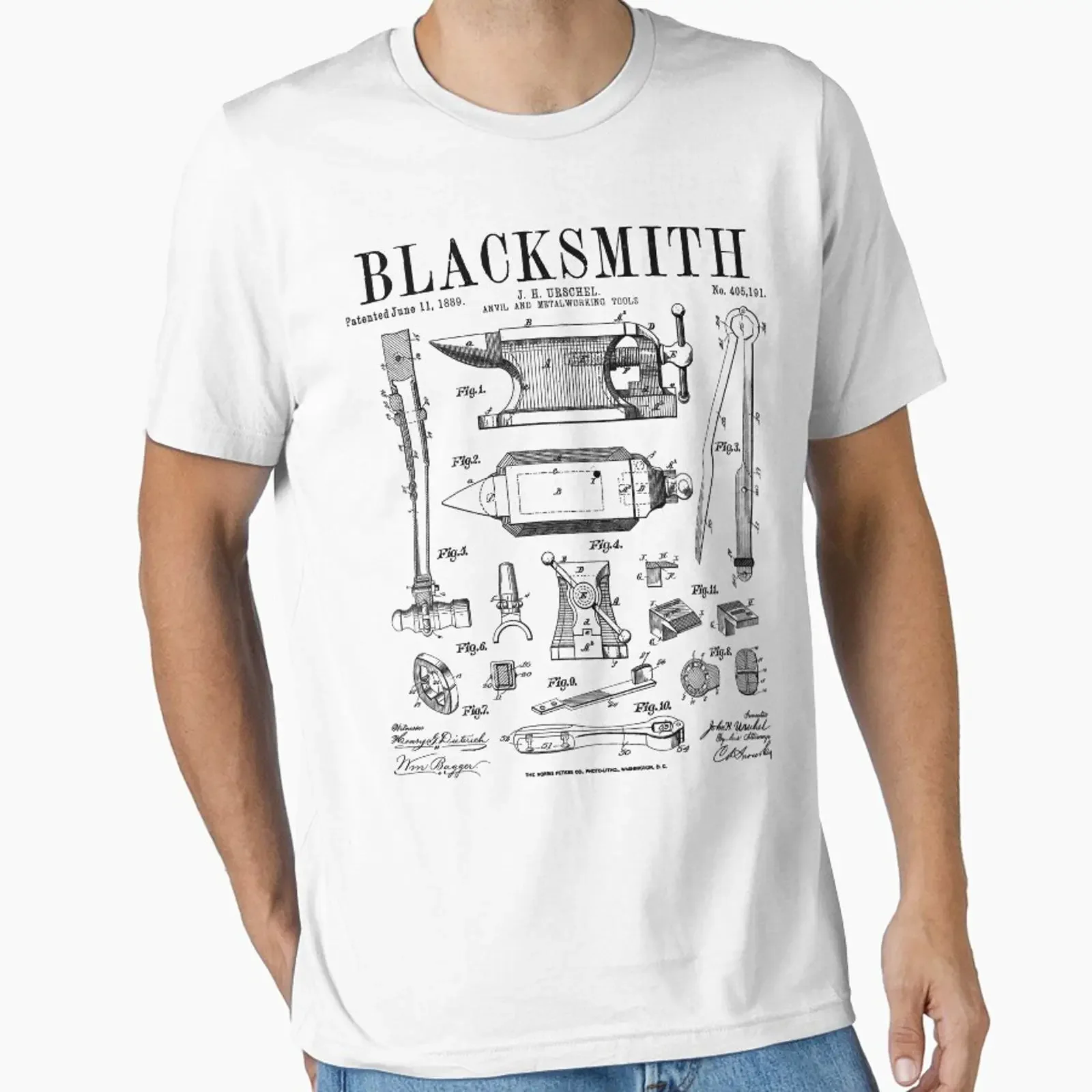 Blacksmith Anvil And Tools Vintage Patent Drawing Print Essential T Shirt vintage Washed designer clothes Slightly streetwear