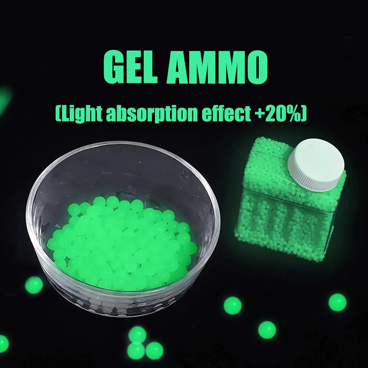 Glow in The Dark Water Bullet Beads Gel Ammo, 7mm-8mm Luminous Refill Ammo Water Beads Ball Gun Ammo, Non-Toxic Gel Ball Gun