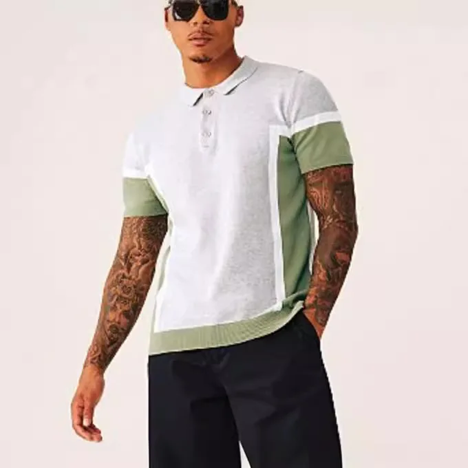 American European New Fashion Summer Men's Casual Trendy Color-coded Loose Turn-down Collar Short Sleeve T-shirts Male Clothes