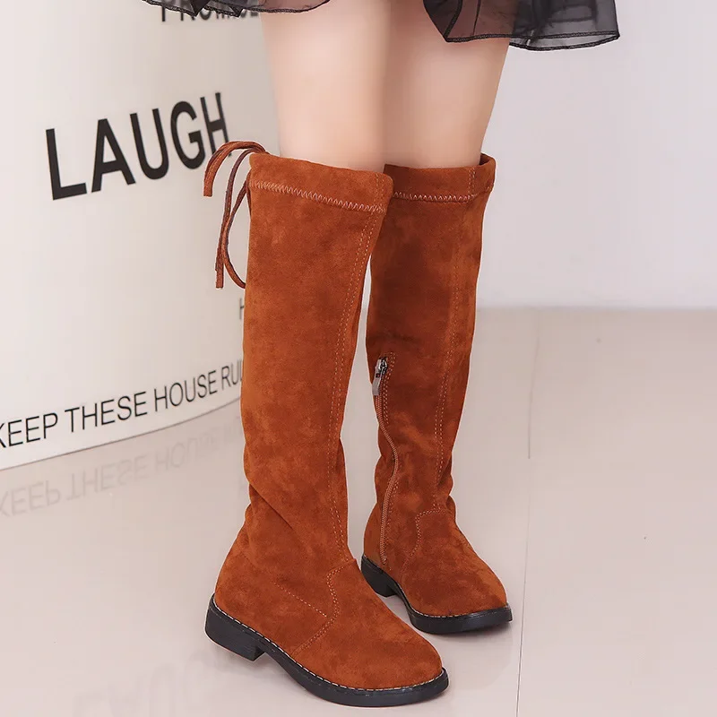 Girls Boots Winter Fashion Rubber Boots For Girls Over-the-knee Kids Boots Children Knee-high Warm Cotton Soft Back-tied 26-36