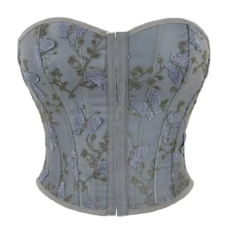 

Women Printing Butterfly Patterns Corset Bustier Overbust Lingerie Sexy Corselet Brocade Crop Tops Vest