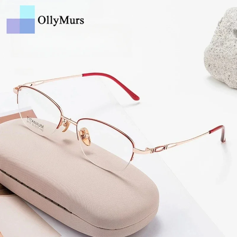 ollymurs-ファッション超軽量高品質合金ハーフフレームメガネ女性レトロ小顔光学処方眼鏡フレーム