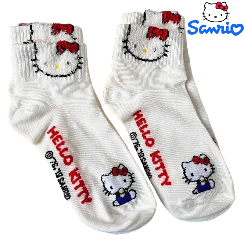 

Sanrio Hello Kitty милые студенческие носки с героями мультфильмов, креативные кавайные осенние хлопковые носки средней длины для девочек, аниме, периферийные устройства, подарки, оптовая продажа