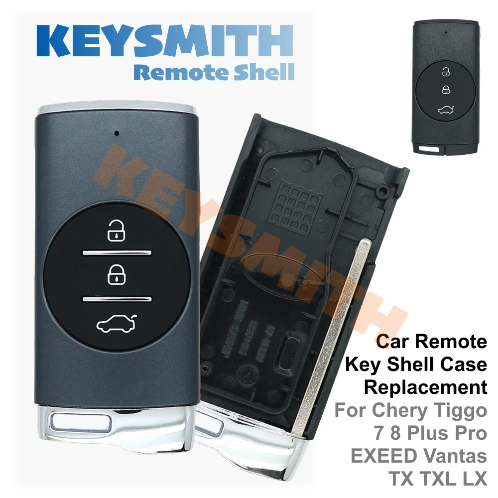 KEYSMITH Auto-Smart-Fernbedienungsschlüsselgehäuse mit 3 Tasten für Chery für EXEED mit ungeschnittenem Notfallschlüsselblatt – Detail 1