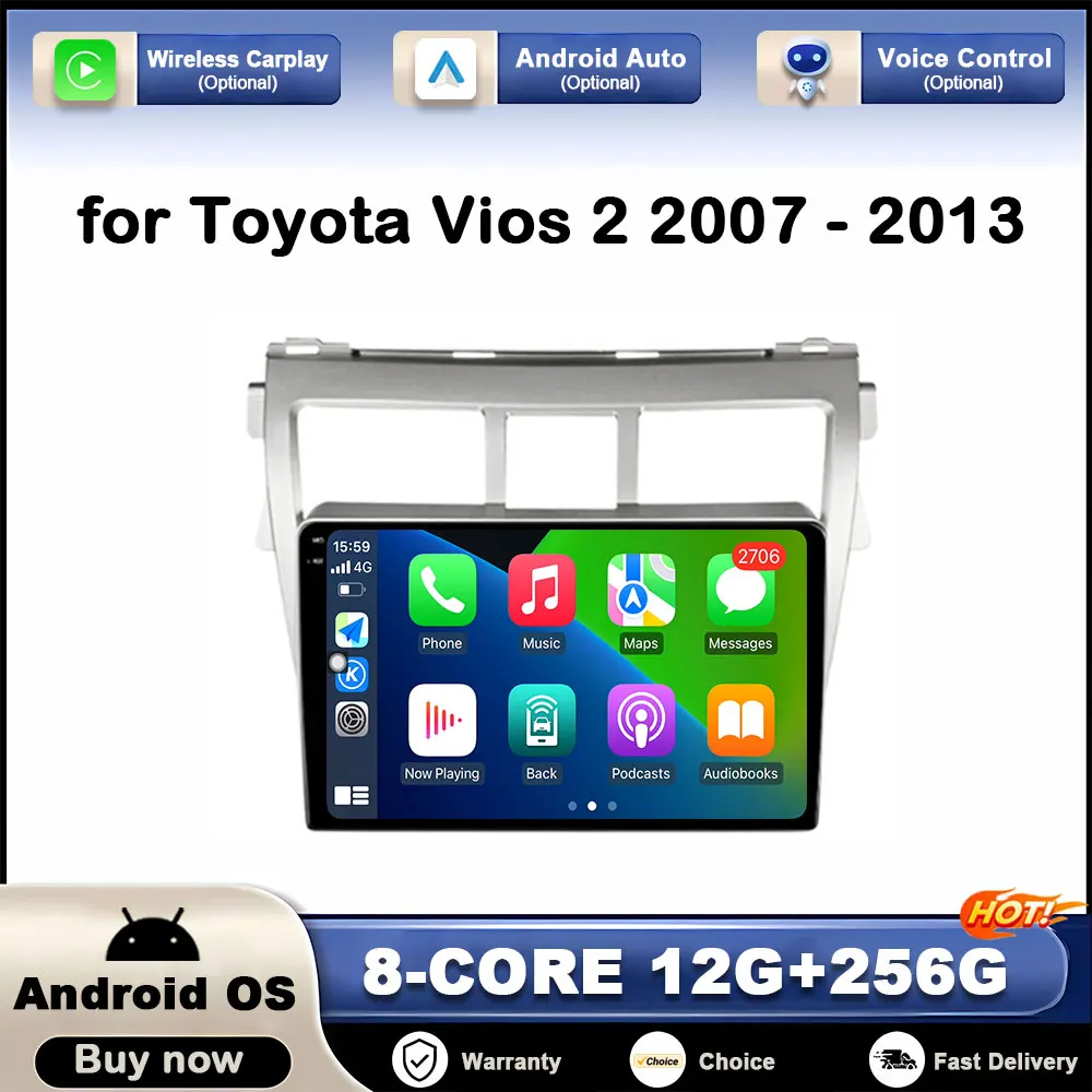 

9" for Toyota Vios 2 2007 2008 - 2013 Android OS Car Video Multimedia Player DSP Stereo GPS Navigation Carplay Autoradio No 2Din