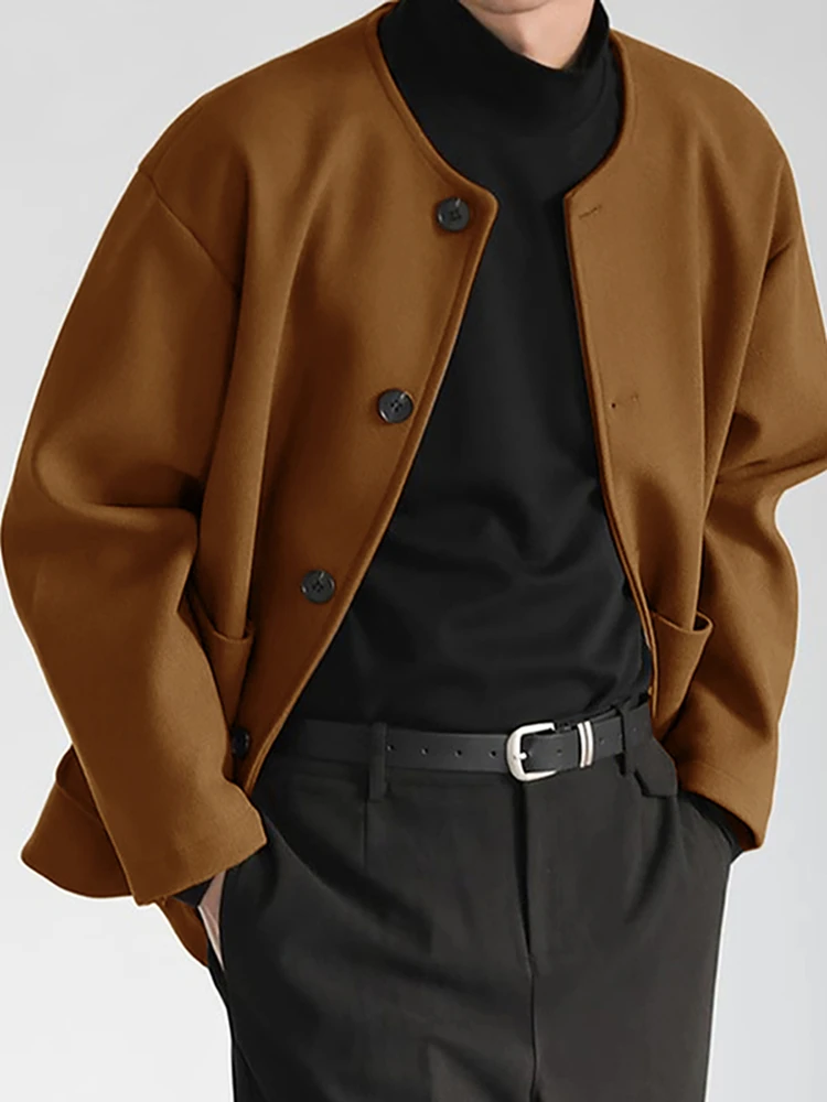 

Casual Woolen Jaet Men's Loose Fit Faion Urban Sle Breathable Long Sve Coat for Autumn Winter Spring Season