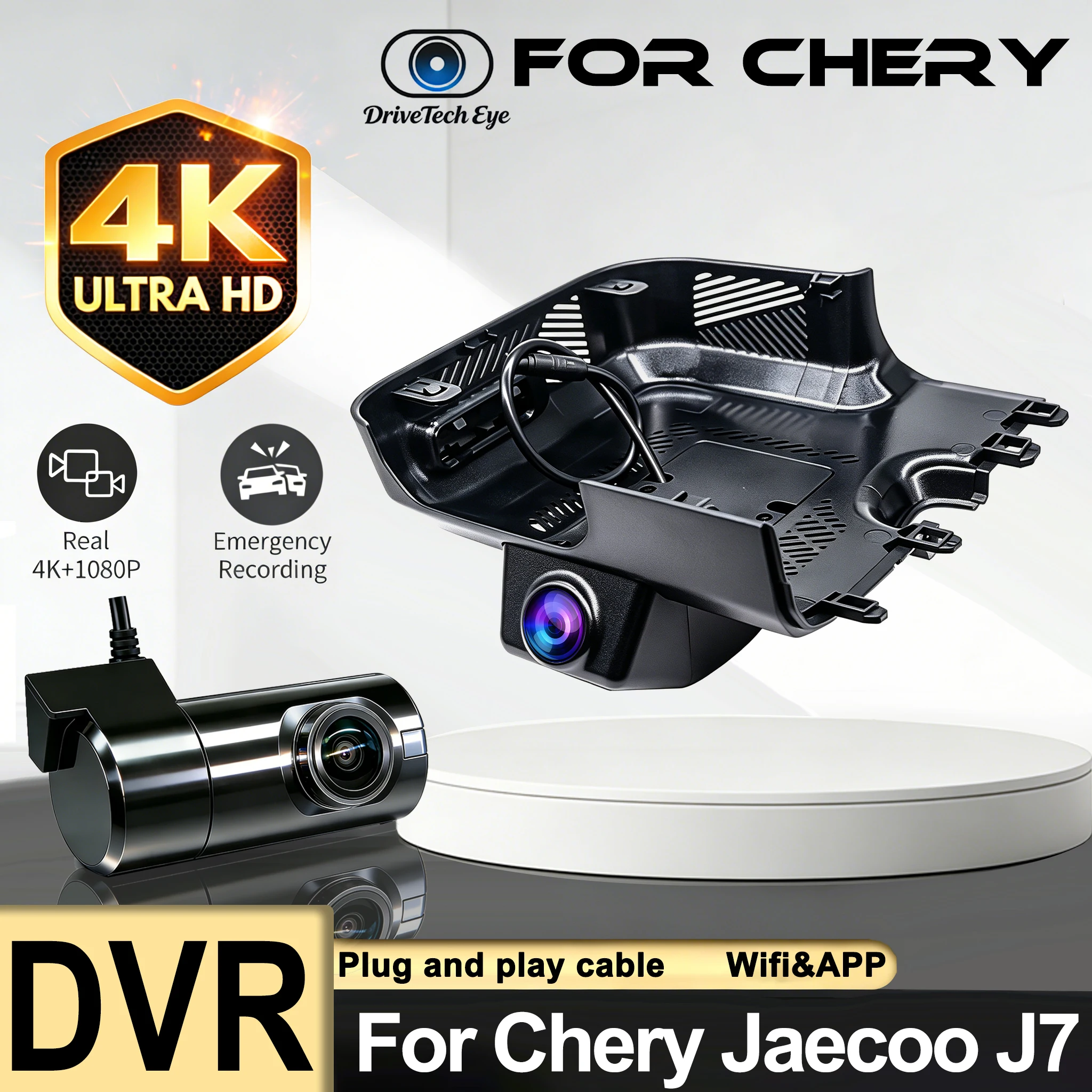 Cámara DVR para Auto 4K HD con Visión Nocturna para Chery Tansuo 06, Tiggo 7 Sport, Fulwin T6, Jaecoo J7 2023, 2024, 2025, con Soporte Wi-Fi