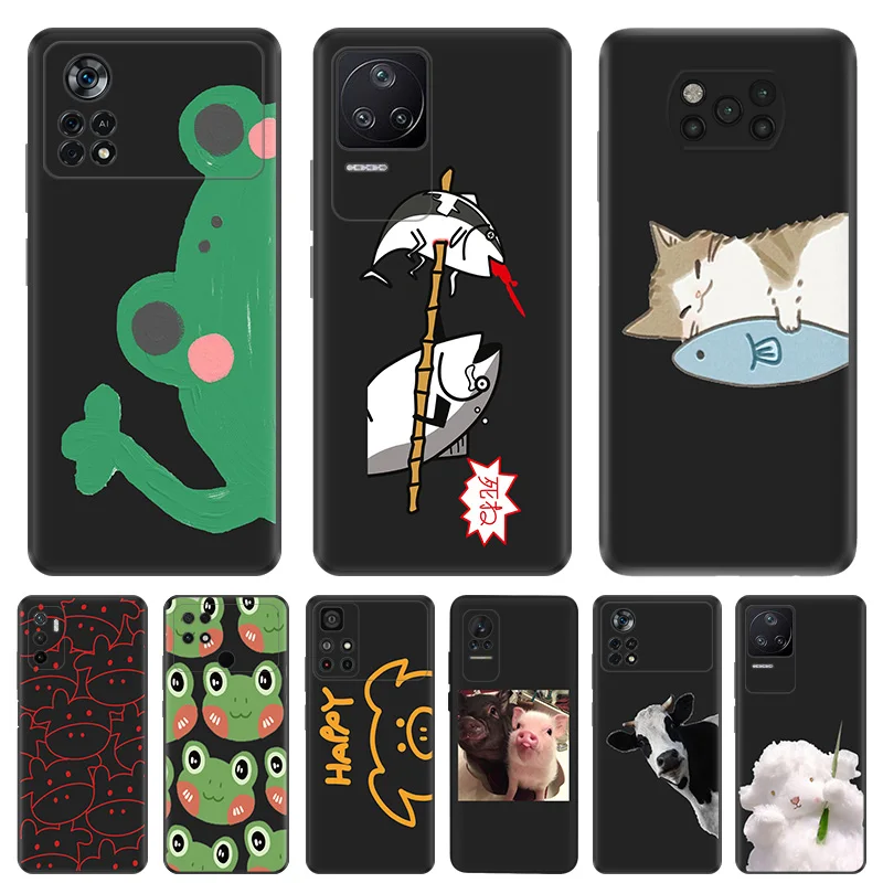 Phone Case for Xiaomi Poco F5 F4 F3 F1 C40 C50 C51 M5 M5S M4 M3 X3 X4 X5 Pro GT Pig Fish Cute Frog Soft Shell Black Cases Cover