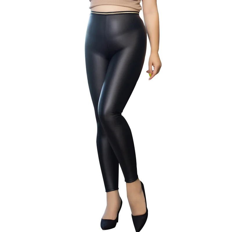 กางเกงหนังไซส์ใหญ่ 40-100 กก. สำหรับผู้หญิง บุขนหนานุ่ม เอวสูง รัดรูป ขาเรียว ใส่ในฤดูหนาว รุ่นใหม่สำหรับสาวๆ ทำจากหนัง PU