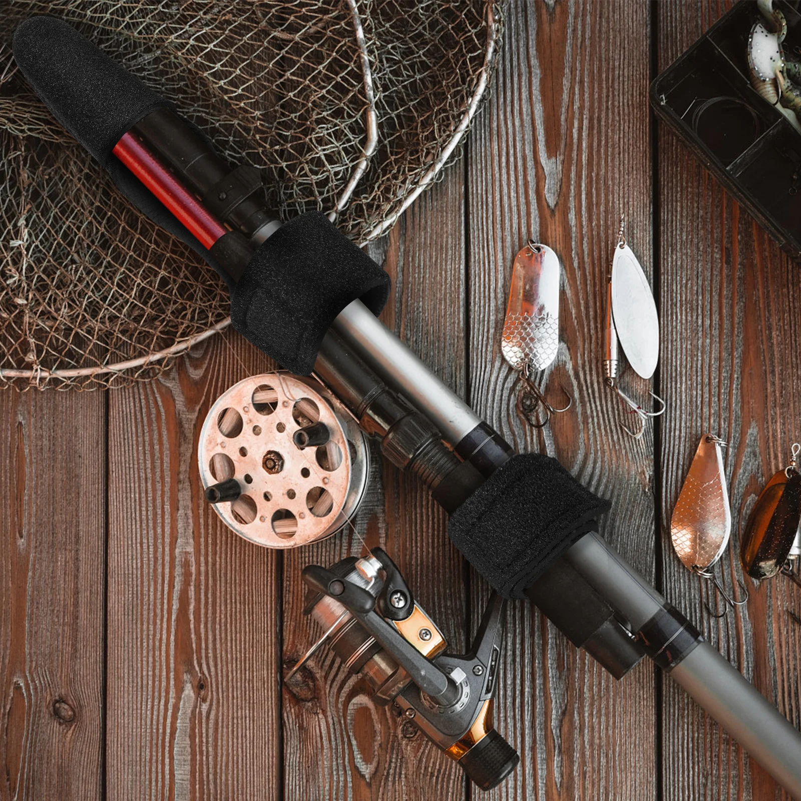 

2pcs Fishing Rod Strap Protector Case For Baitcasting Pole Adjustable Fastener Waterproof Diving Material Elastic End Cap Sleeve