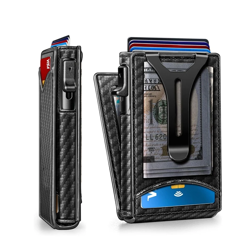 

Men's Card Bag Ultra-Thin Flip Leather Wallet With Clip RFID Anti-theft Brush Large Capacity Fashionable Aluminum Box Wallet