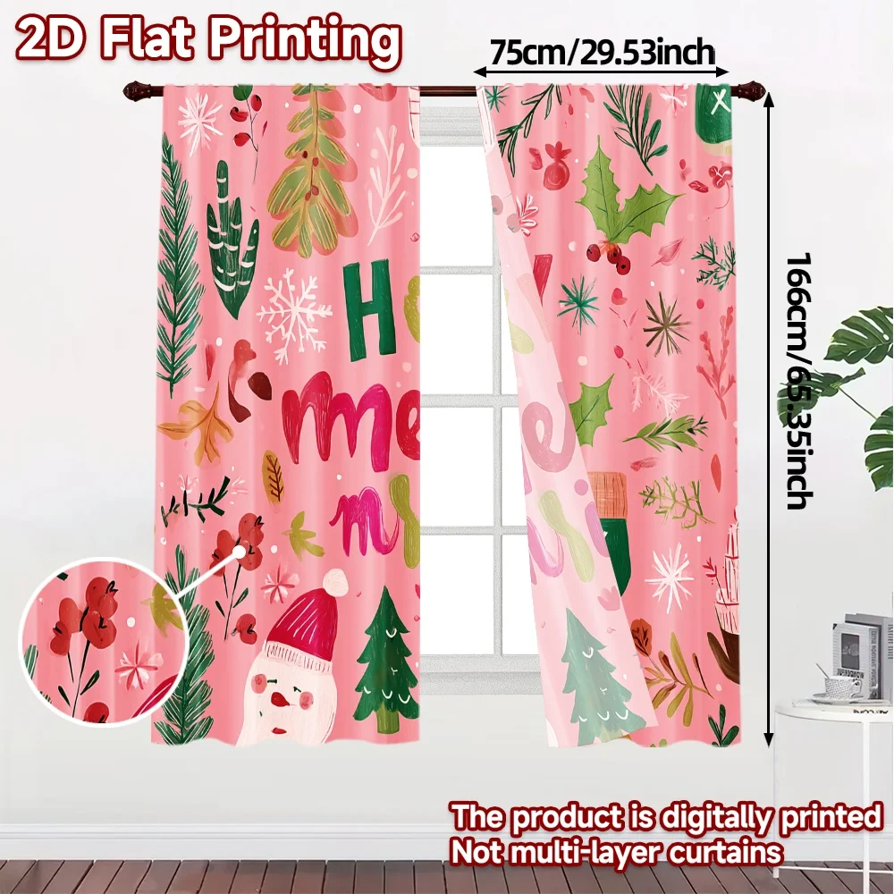 2D Flat Printing,JIT 2pcs, Curtains (Without Rod) Festive Joy Modern Pattern Curtains Semi-Sheer Curtains Decorations For Home