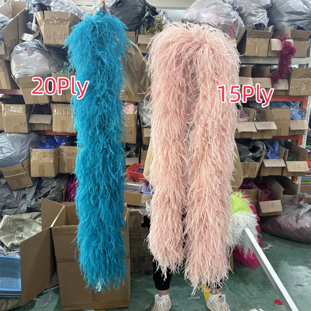 

2Meter Fluffy Ostrich Feathers Boa Trims 3 6 10 15 20Ply White Plumes Crafts Shawl for Wedding Party Carnival Feather Decoration