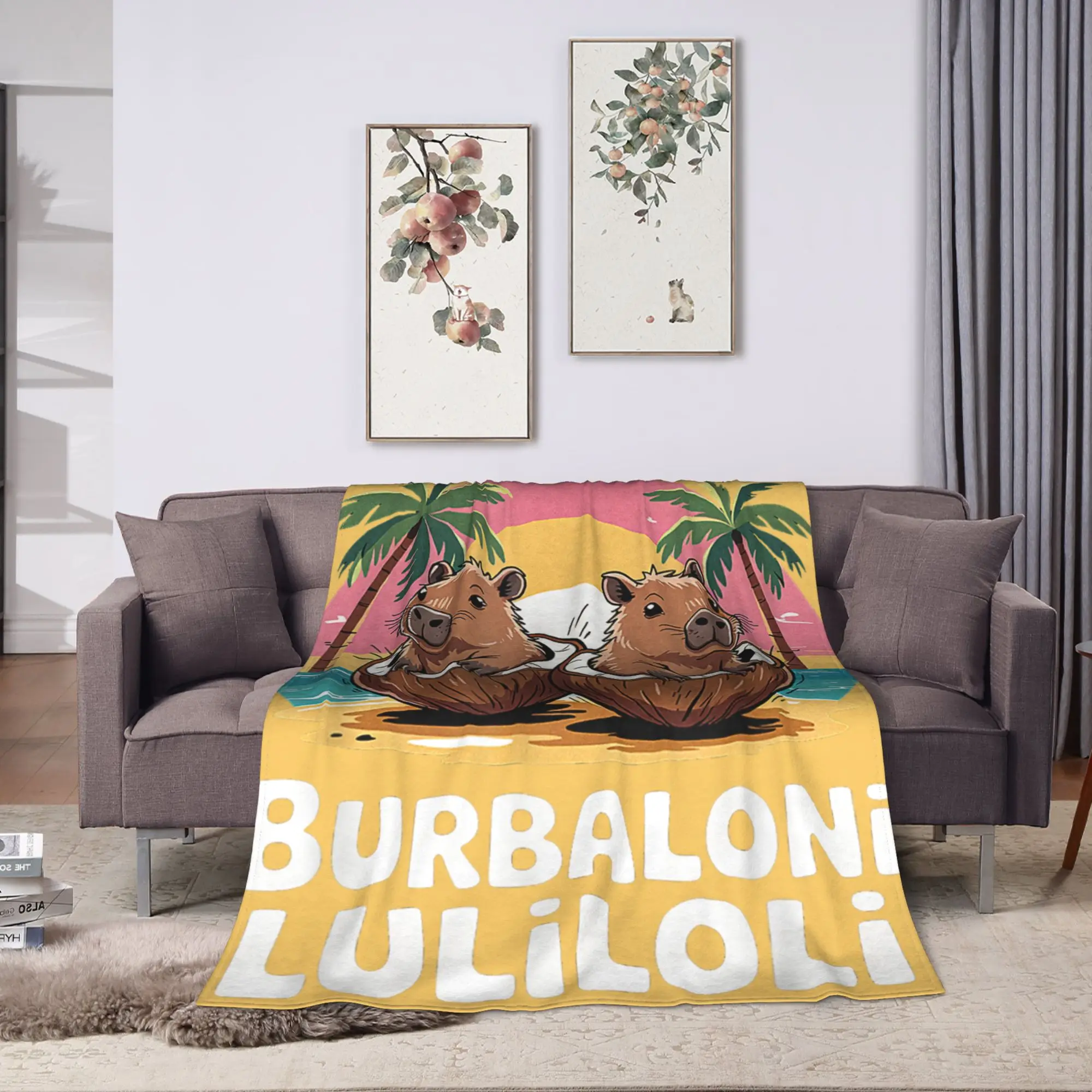 Italian Brainrot Meme Burbaloni Luliloli Capybara Blankets Flannel Throw Blanket For Outdoor Super Soft Custom Quality Bedspread