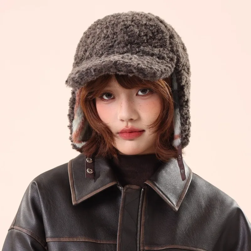 

Новые утолщенные плюшевые кепки-пилоты в клетку в стиле ретро для мужчин и женщин, зимние уличные лыжи, теплая защита ушей, универсальные шапки-бомберы