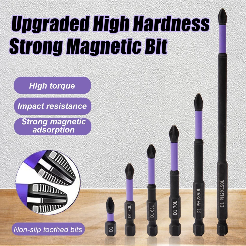 6/12 Pcs Magnetic Screwdriver Bits Non-slip Shockproof Phillips Impact Bits Hex Shank Alloy Steel Bits Suitable for Power Tools