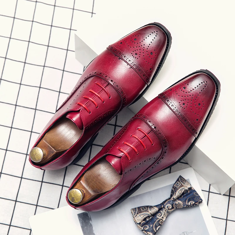 Men Vintage Fashion Block Shoes Lace up Low Top Casual Shoes British Formal Shoes Gentleman Social Shoes Size 38-47 Men Shoes