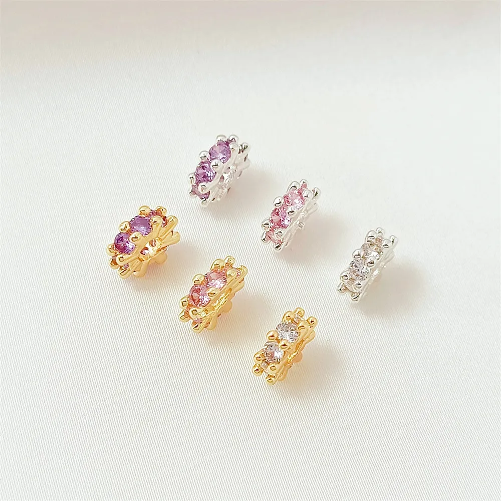 14K Gold-encrusted Zircon Snowflake Large Hole Spacer Beads Loose Beads Diy Bracelet, Necklace and Jewelry Material Accessories