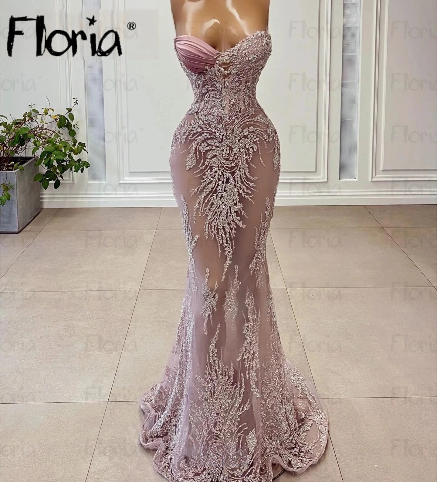 Blush Pink Sweetheart Mermaid Beading Evening Dress Lace Prom Gowns For Wedding Party Tailor-made Arabic Prom Gowns Dubai Wom