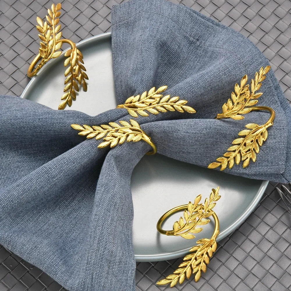 

1-180Pcs Gold Leaf Napkin Rings Fall Napkin Holder for Christmas Thanksgiving Wedding Dinnig Table Decoration