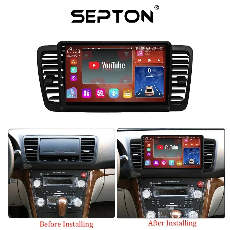 SEPTON Android 12 Car Radio for Subaru Outback 3 Legacy 4 2003-2009 Carplay 4G 8core GPS Multimedia Head Unit Stereo Audio DSP