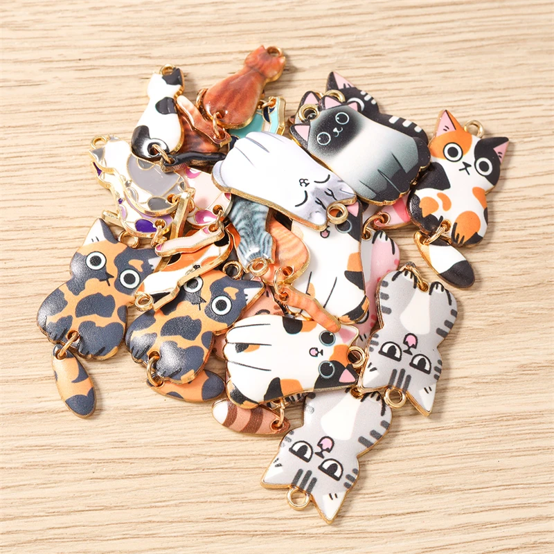 10 Stück gemischte Cartoon-Tier-Anhänger, Emaille-Katzen-Anhänger für die Herstellung von Halsketten, Ohrringen, Armbändern, DIY-Bastelarbeiten, Schmuckzubehör – Detail 4