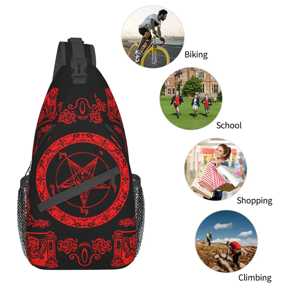 Sabbtic Cabra Baphomet Sling Pequenos Sacos, Crossbody Peito Bolsas, Mochila de Ombro, Outdoor Sports Daypacks, Satchel, Satchel, Satchel, Satchel, Satanás, Diabo, Tarot