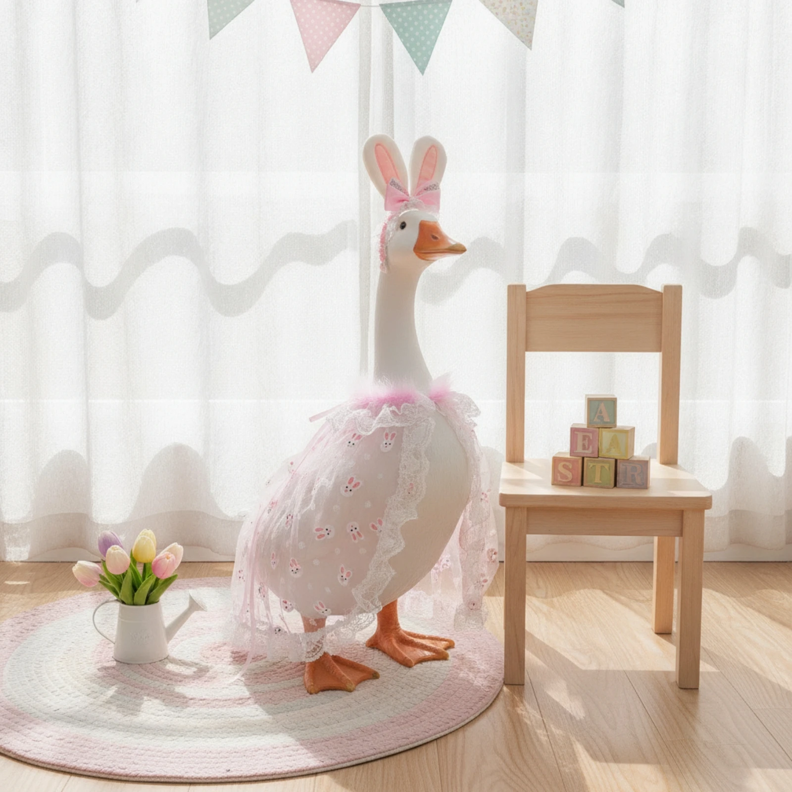 Goose Costume with Bunny Ears Pink Goose Costume with Bunny Ear Hat Clothes Festive Decorations Pastel for Homeowners view 6