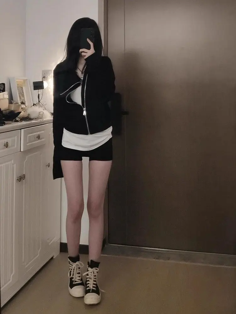 Koreanische Mode Mit Kapuze Langarm Jacke Frauen Herbst Winter Beiläufige Lose Strickjacke Top Harajuku Solide Y2k 2000s Zipper Kleidung
