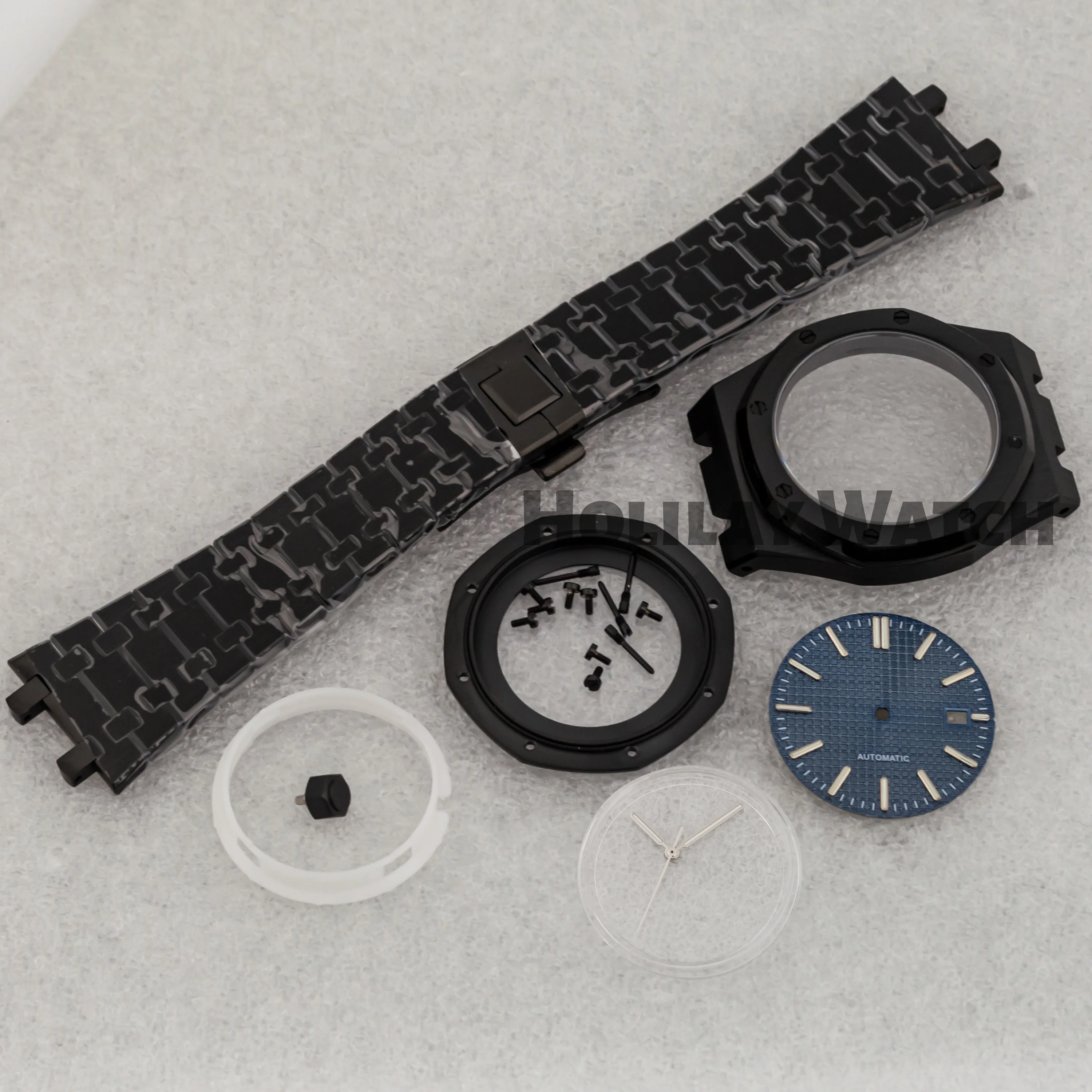 

42mm Watch Case Strap Stainless Steel Octagon 10ATM Waterproof 31.8mm Dial Hands for Royal NH35 NH36 Movement Black Watch Case