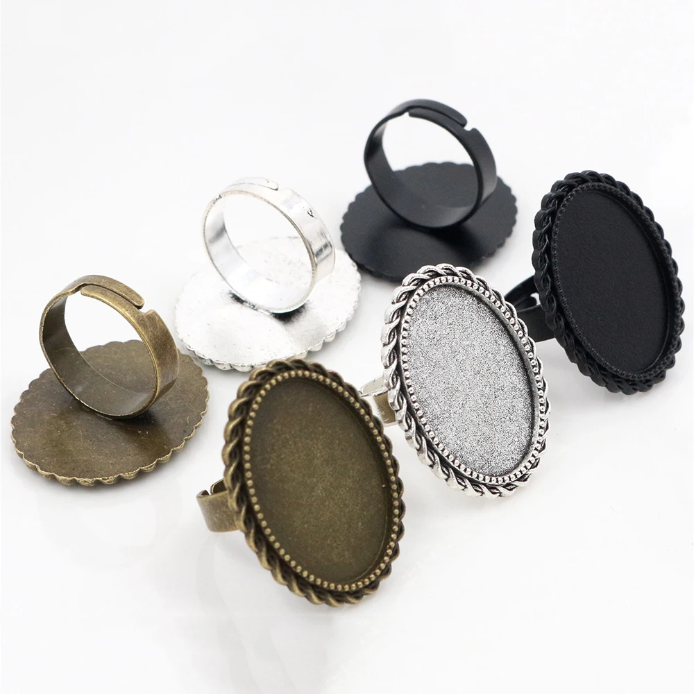 18x25mm 5pcs Antique Silver Plated/ Bronze/Black Brass Oval Adjustable Ring Settings Blank/Base,Fit 18x25mm Glass Cabochons