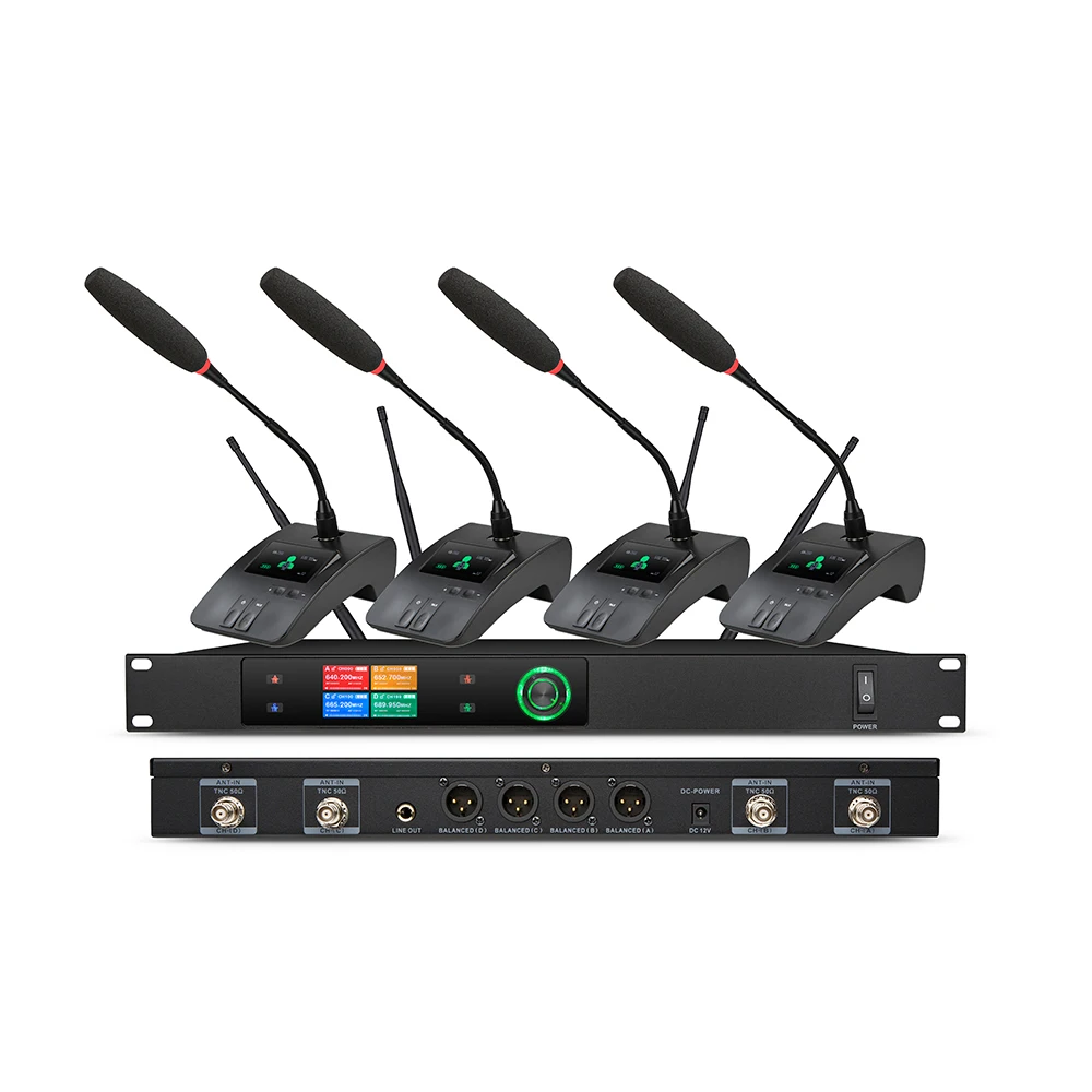 Uhf 4 Channels Professional Desktop Uhf Wireless Gooseneck Microphone For Conference Room