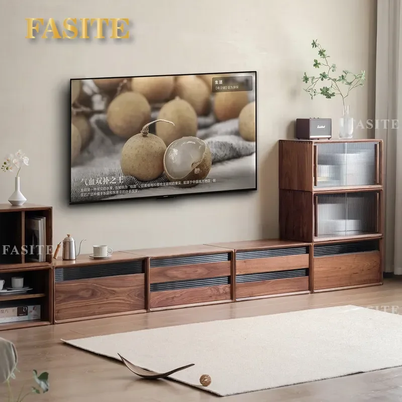 for North American Black Walnut TV Cabinet All Solid Wood  Combination Floor Low Cabinet Multi-functional Storage Nordic