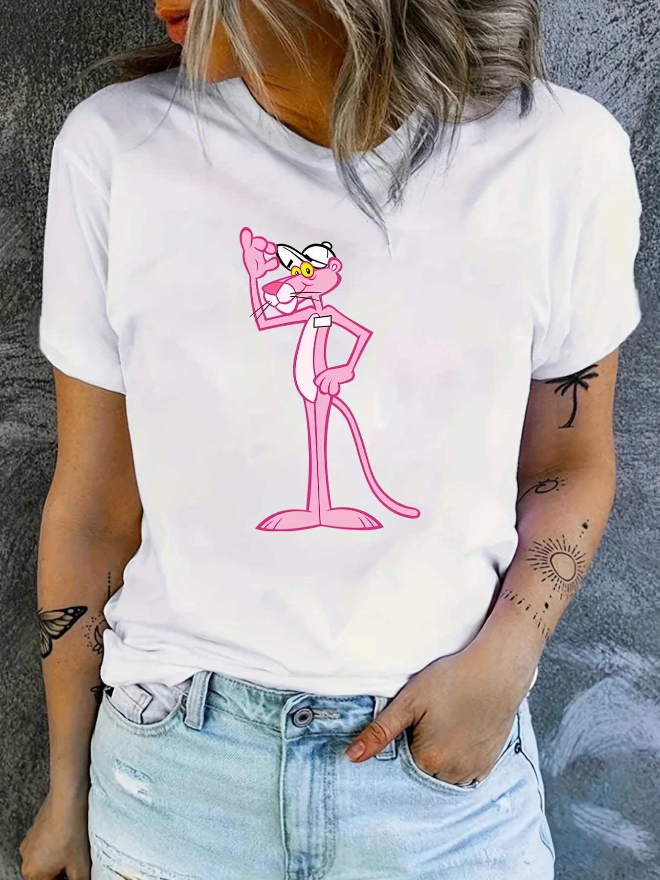 

Pink Panther Graphic Printing Summer, Autumn and Winter Pure Cotton Men's and Women's T-shirts Short Sleeves Luxury Outdoor