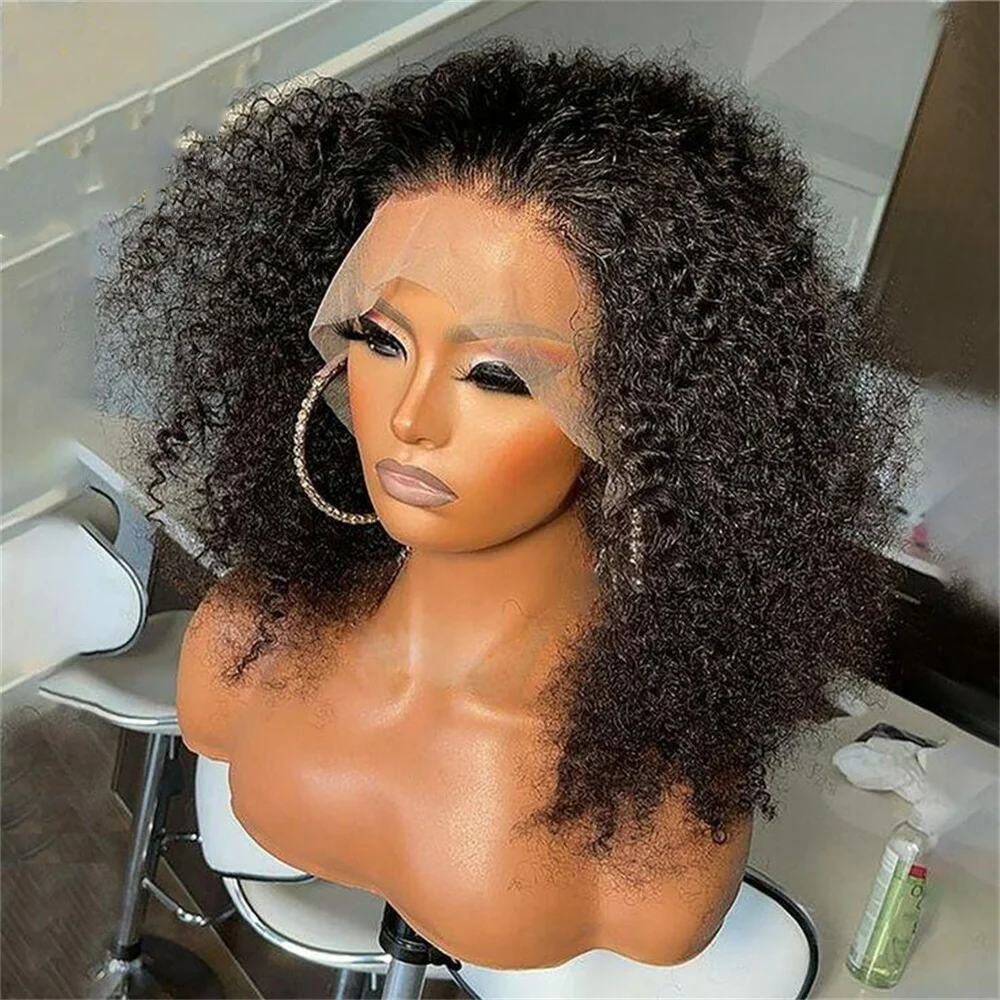 

Long Black Soft Preplucked 180Density 26Inch Kinky Curly Lace Front Wig For Black Women BabyHair Heat Resistant Daily Fashion