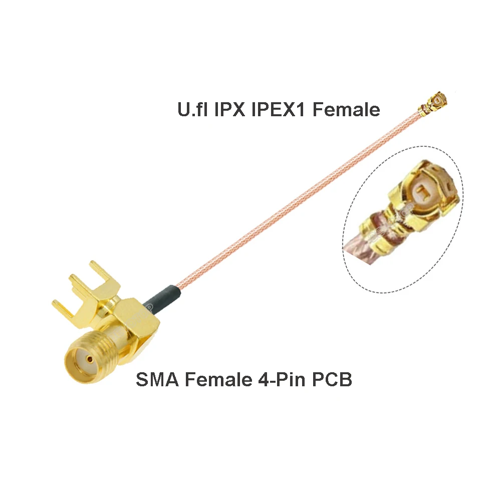 RF113 RG178 Cable u.FL  1 / 4 4 Female to SMA Female 4-Pin Right Angle PCB Pigtail WIFI Antenna Extension Jumper