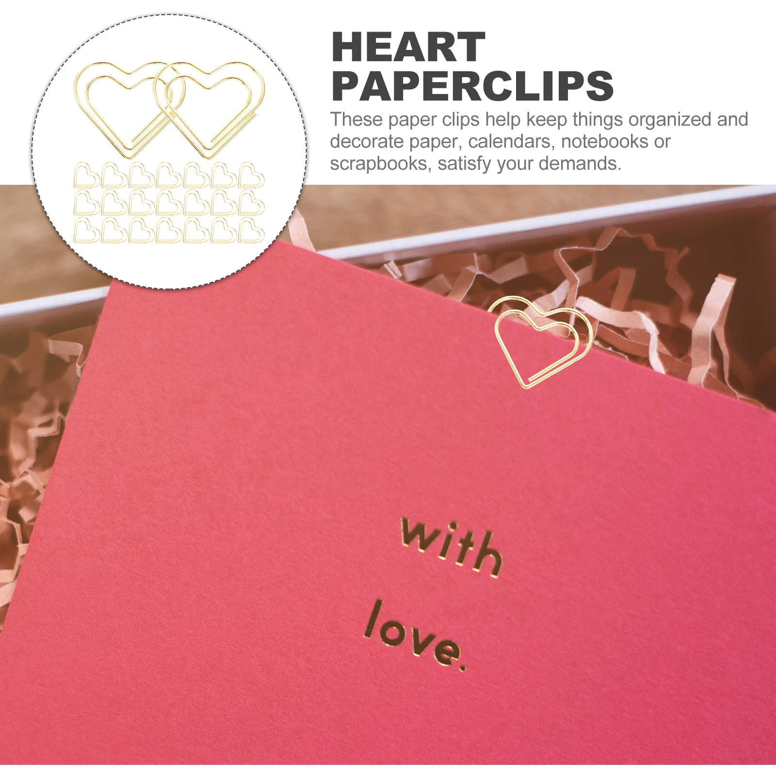 

100pcs Heart Paper Clips Cute Mini Metal Stationery Supplies for Office School Paperwork Organization Decor Gifts