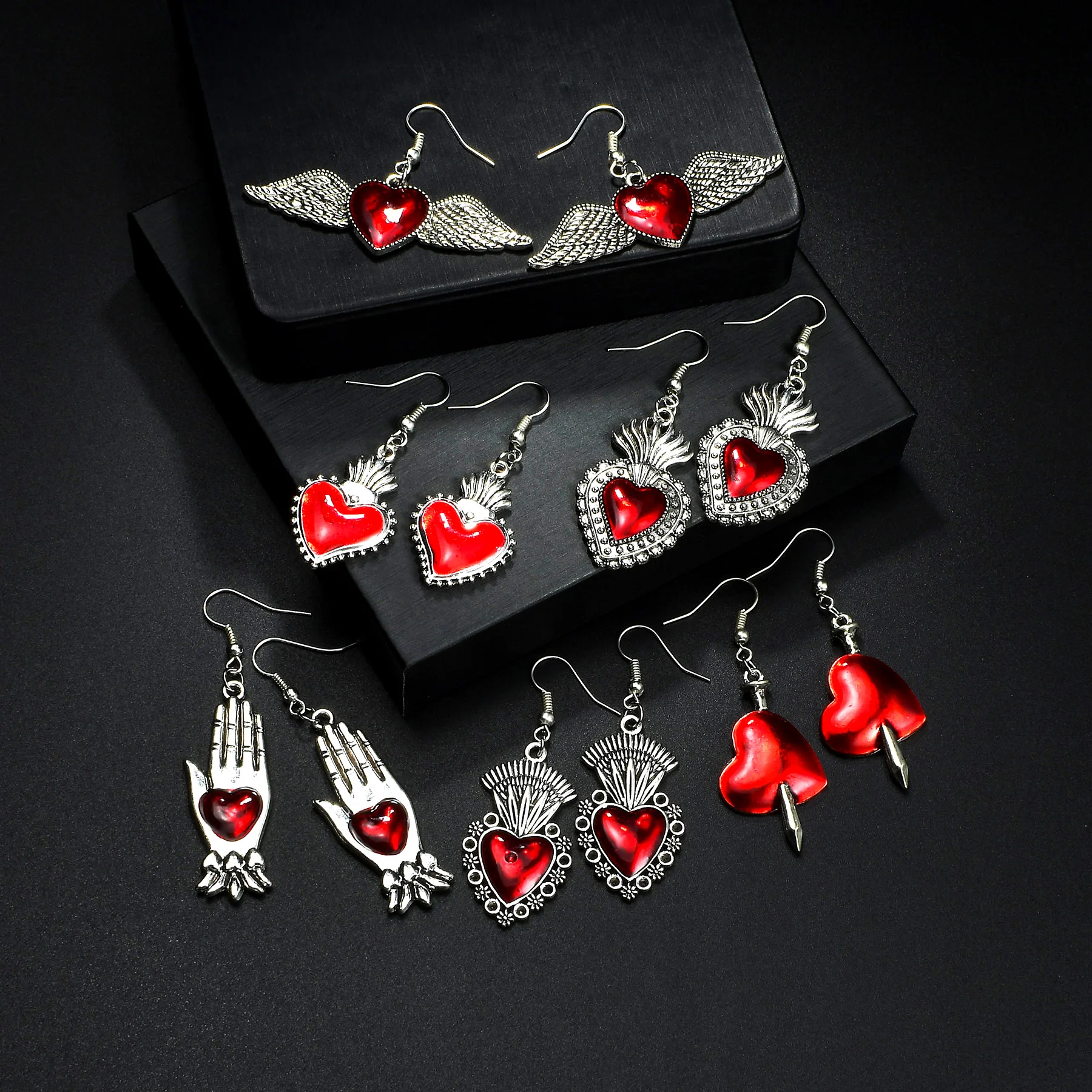 Vintage Gothic Vampire Witch Red Heart Earrings for Women Creative Holiday Party Personalized Jewelry Accessories