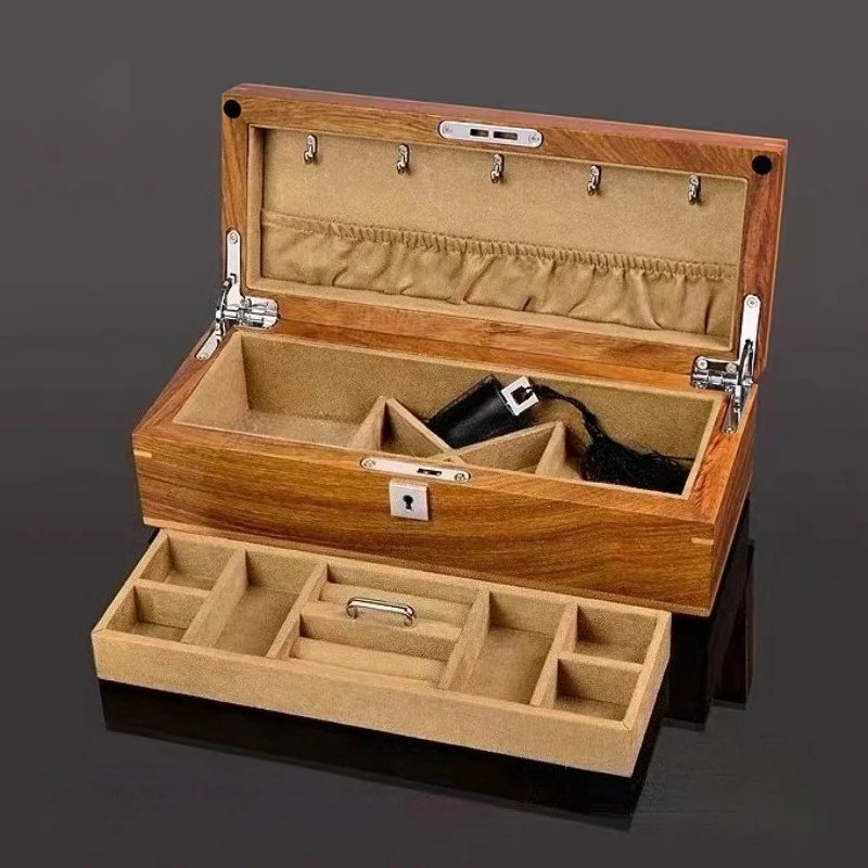 Wooden Jewelry Box Lockable Jewelry Storage Case Travel Portable Ring Earrings Organizers Boxes Luxury Trinkets Storages Cases