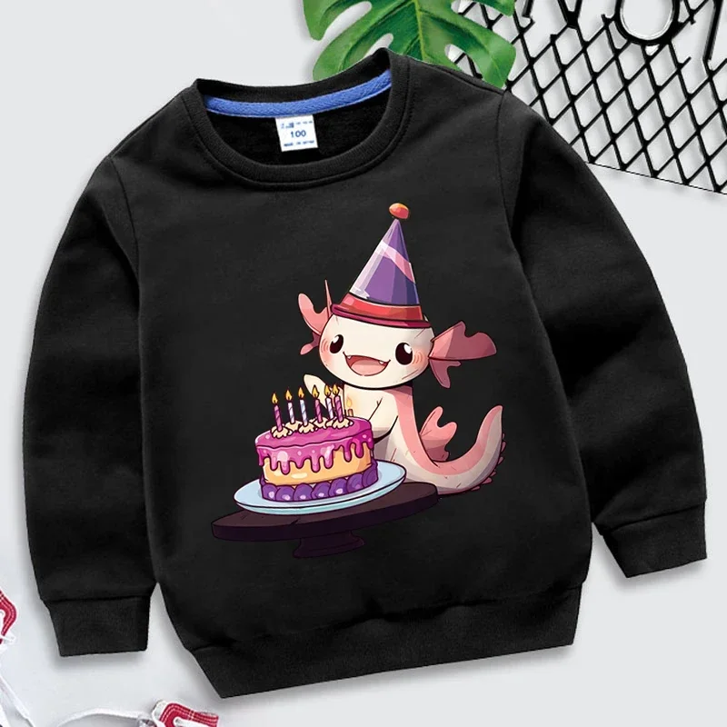 Axolotl Birthday Autumn Winter Children\'s Sweatshirts Kawaii Animal Baby Boys Hoodies Cute Axolotl Kids Clothes Girls Pullover