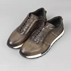 Retro Genuine Leather Men Sneakers Weave Pattern Lace-up Coffee Men Casual Oxford Shoes Deals Spring Autumn 2026