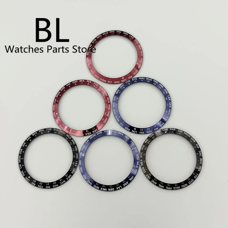 BL Ceramic Watch Bezel Insert 30.5mm*38mm Blue Black Red Fit 40mm GMT Automatic Men's Watch Bezel Ring World City Name