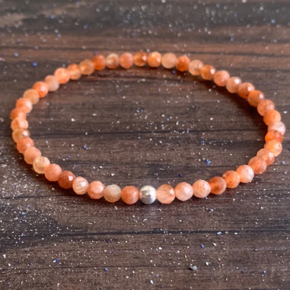 MG1426  Faceted AA Sunstone Mini Mala Gemstone Bracelet 4mm Crystals Heart Chakra Balance Bracelet Hematite Energy Jewelry Set