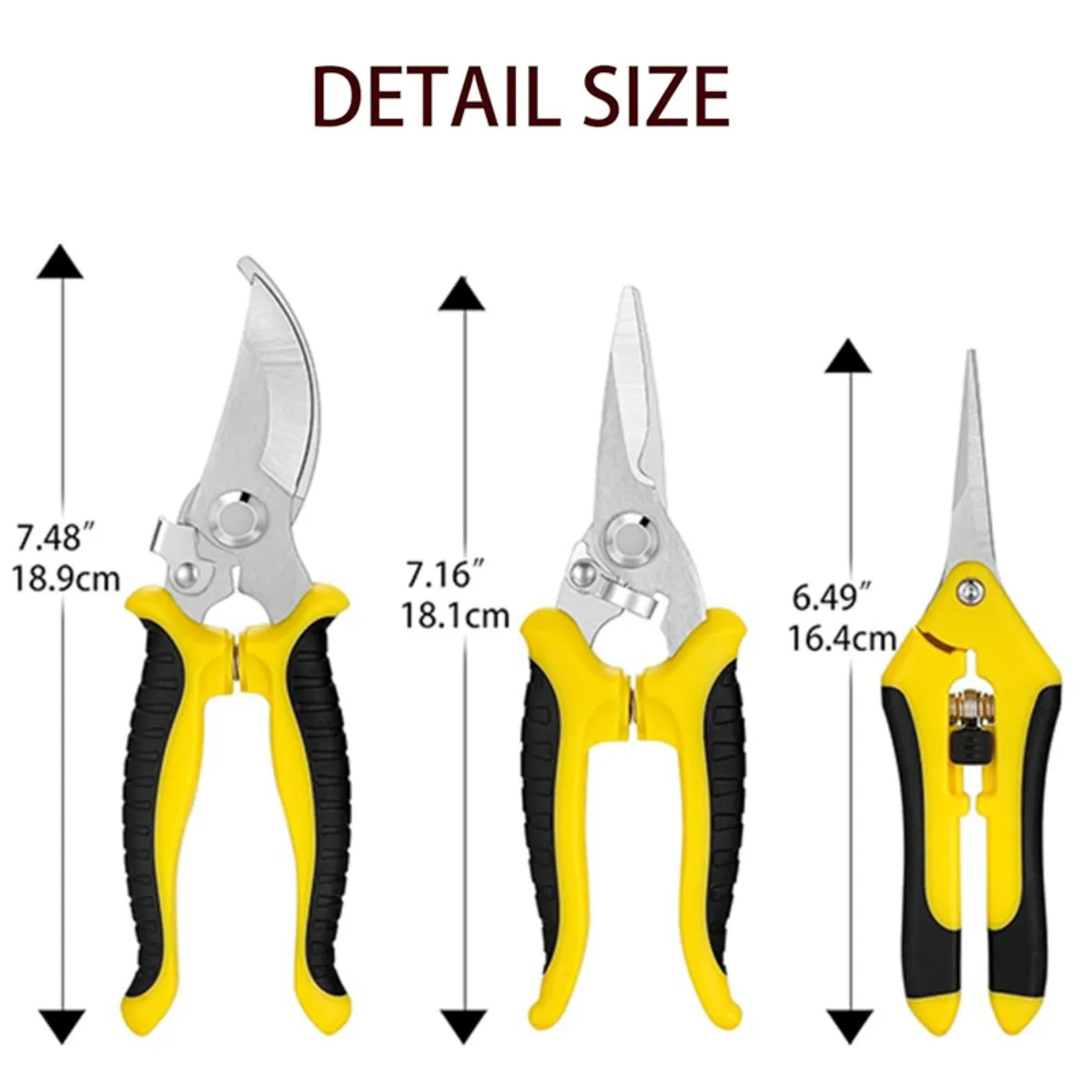 Tesouras de poda de jardim de jardinagem de 3 peças - ferramentas multifuncionais de jardinagem e cuidados com galhos, poda de árvores, tesouras para colheita de frutas,