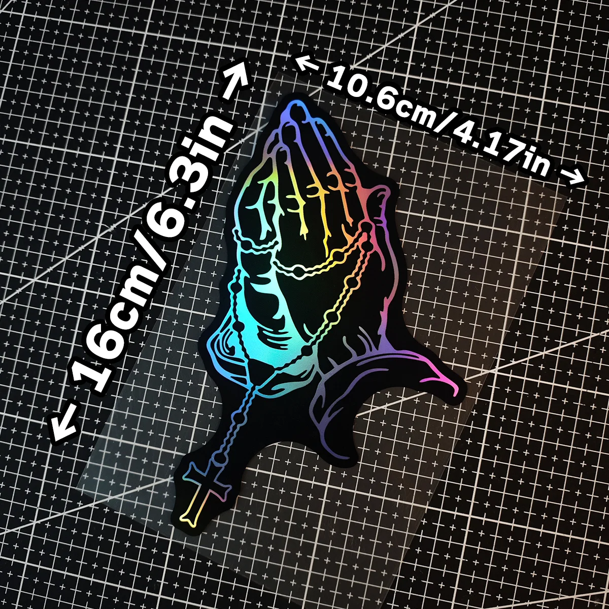 1 Piece of Prayer Gesture Stickers Holding Cross Rosaries, Used for Vehicle Decoration, a Spiritual Symbol of Faith and Piety