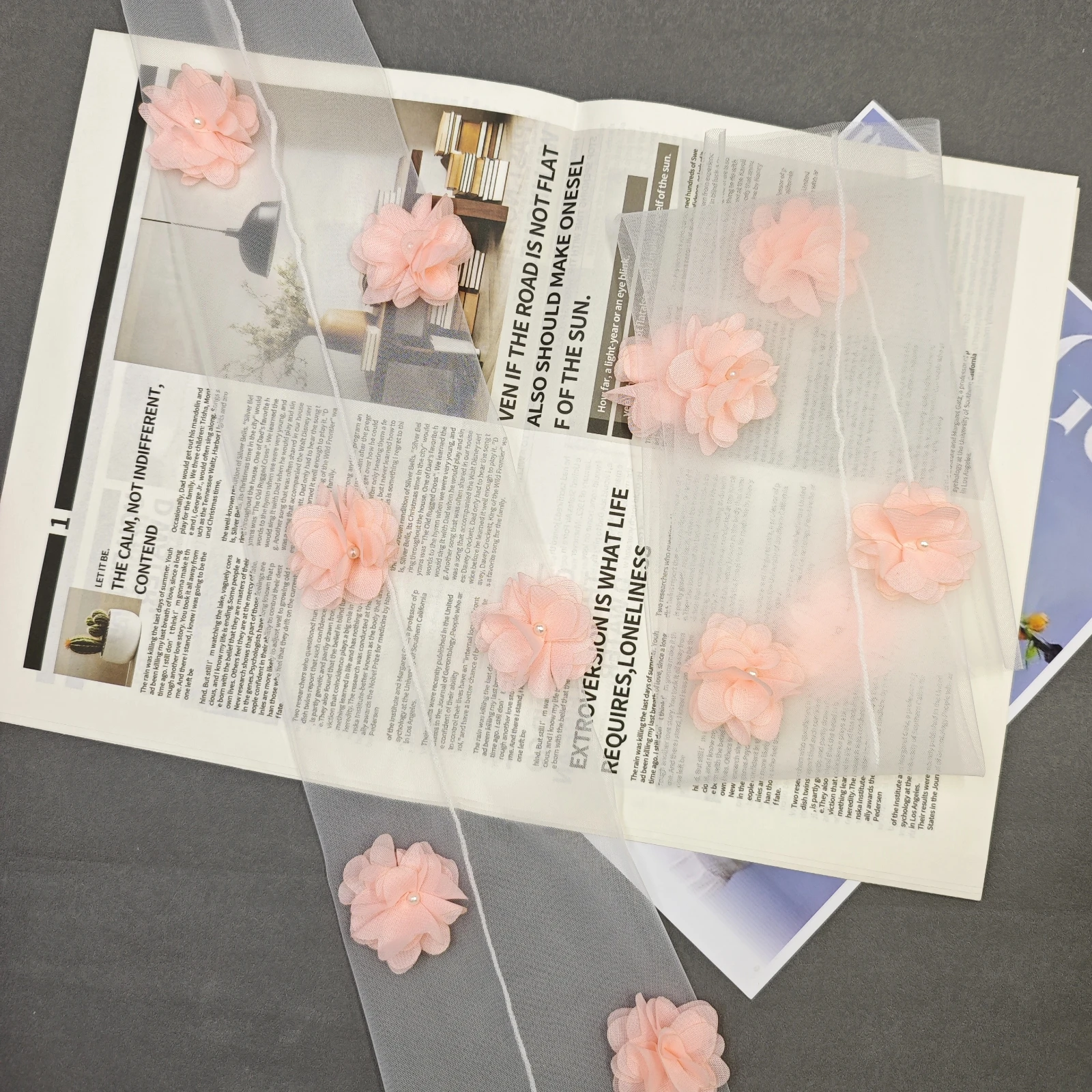 Gaze de mariage manches en Tulle doux fleur 3d rose mignon accessoires Photo de mariage en plein air